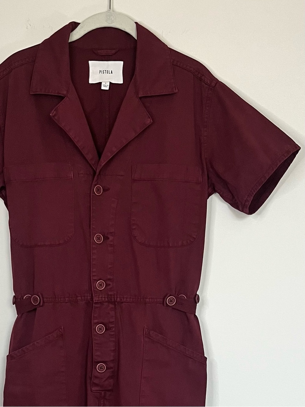 Pistola Grover Field Suit Merlot Burgundy Utility Jumpsuit Cotton Short Sleeve S - Picture 6 of 12